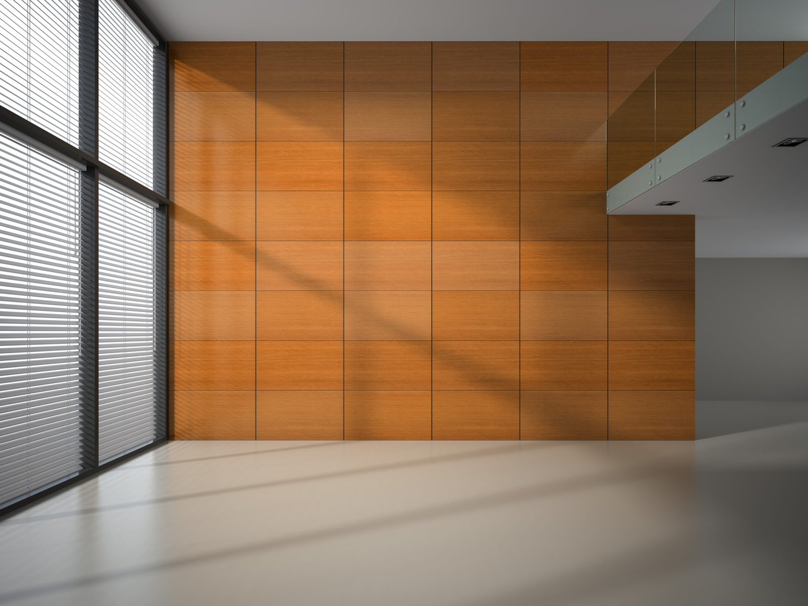 Empty room with wooden panel walls 3D rendering 4